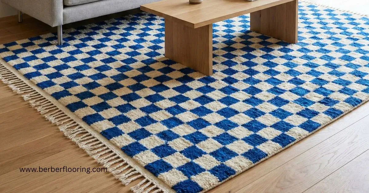 Vibrant Blue Checkered Rugs Handwoven from Premium Sheep Wool